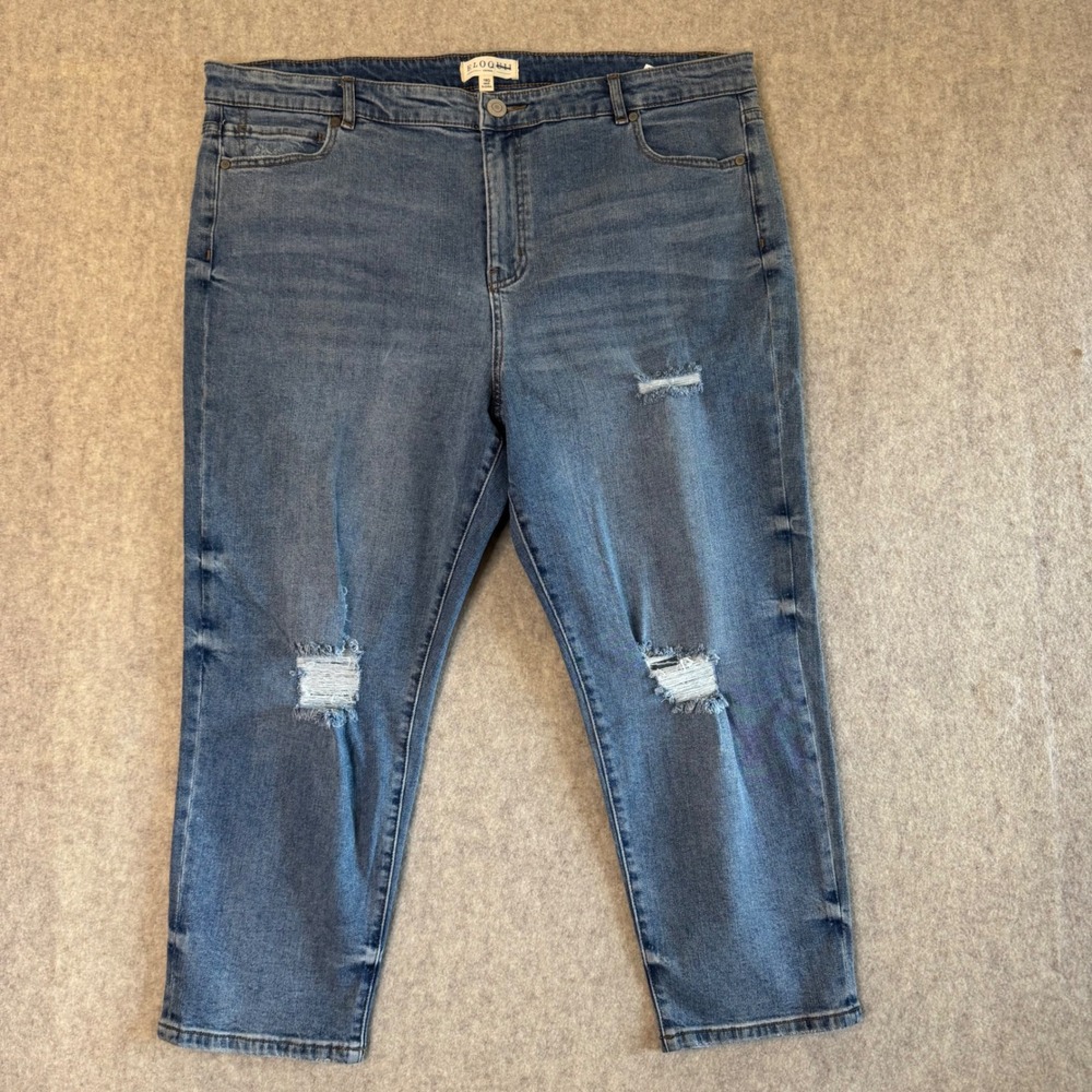 Eloquii Distressed Skinny Jeans Womens 16G Blue High Rise Ripped Ankle Denim